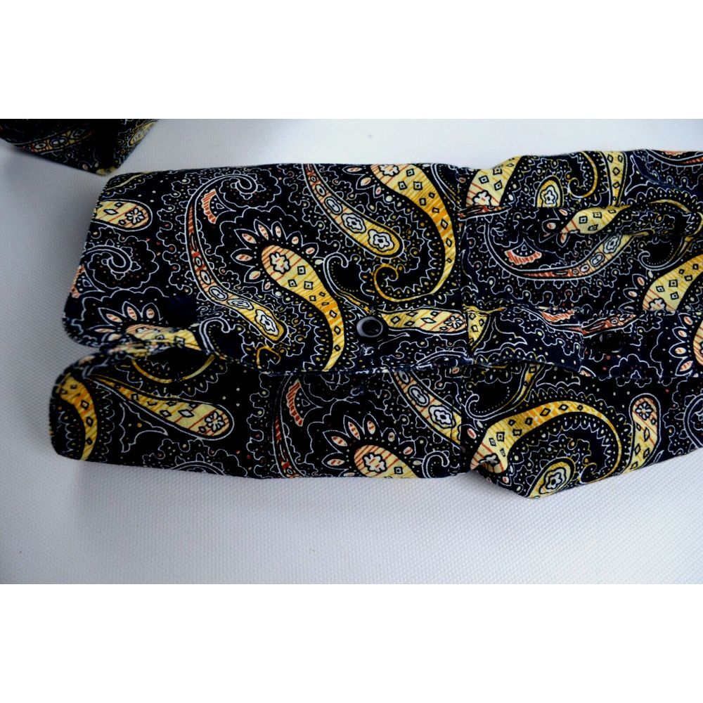 Stacy Adams Shirt Men's  17 32/33  Black Yellow Paisley Convertible French Cuffs - Picture 14 of 16